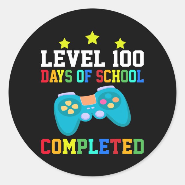 Pegatina Redonda LEVEL 100 DAYS OF SCHOOL Video Game Teachers (Anverso)
