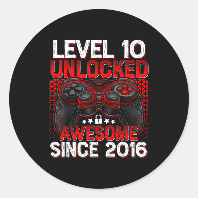 Pegatina Redonda Level 10 Unlocked 10 Year Old Boys 10th Birthday B (Anverso)