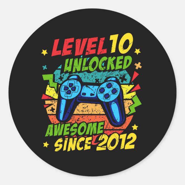 Pegatina Redonda Level 10 Unlocked Awesome 2012 Game 10th Birthday (Anverso)