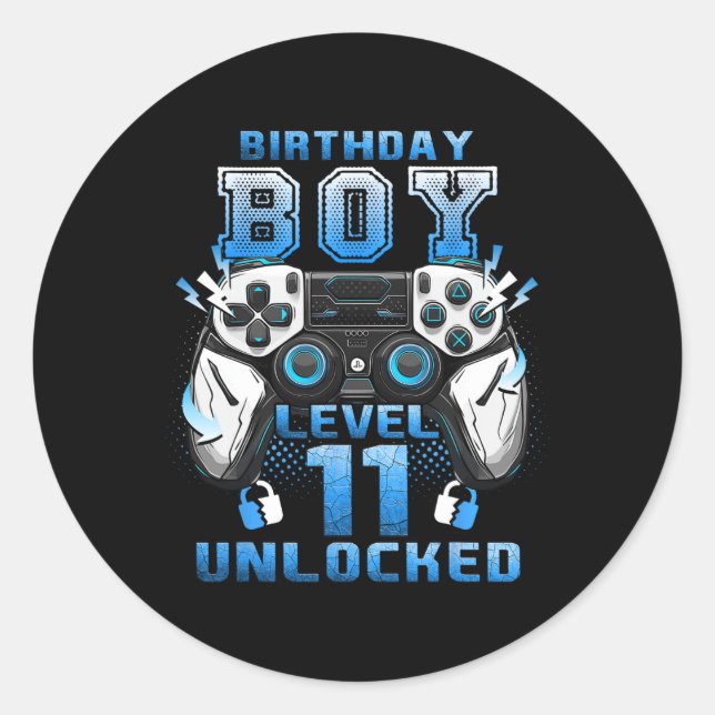 Pegatina Redonda Level 11 Unlocked Video Gamer 11th Birthday Boys  (Anverso)