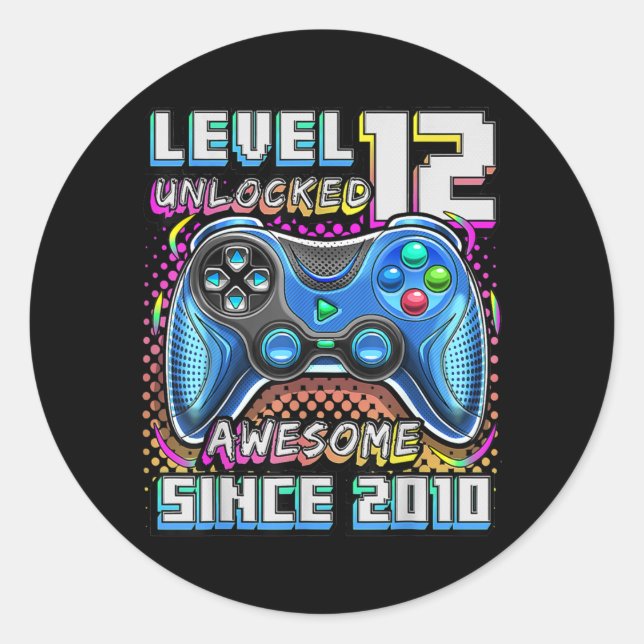 Pegatina Redonda Level 12 Unlocked Awesome 2010 Video Game 12th (Anverso)