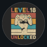 Pegatina Redonda Level 18 Year Old Unlocked 18th Birthday Gamer<br><div class="desc">Level 18 Year Old Unlocked 18th Birthday Gamer Teen Boy Girl Gift. Perfect gift for your dad,  mom,  papa,  men,  women,  friend and family members on Thanksgiving Day,  Christmas Day,  Mothers Day,  Fathers Day,  4th of July,  1776 Independent day,  Veterans Day,  Halloween Day,  Patrick's Day</div>