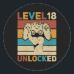 Pegatina Redonda Level 18 Year Old Unlocked 18th Birthday Gamer<br><div class="desc">Level 18 Year Old Unlocked 18th Birthday Gamer Teen Boy Girl Gift. Perfect gift for your dad,  mom,  papa,  men,  women,  friend and family members on Thanksgiving Day,  Christmas Day,  Mothers Day,  Fathers Day,  4th of July,  1776 Independent day,  Veterans Day,  Halloween Day,  Patrick's Day</div>