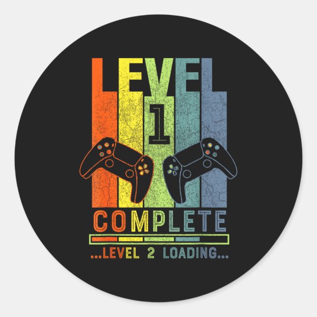 Pegatina Redonda Level 1 Complete Gamer Gift 1 Years Wedding Annive (Anverso)