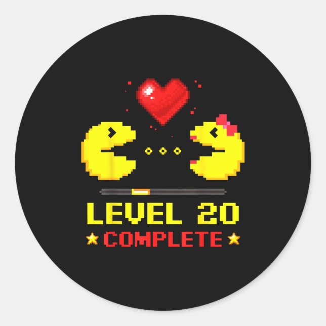 Pegatina Redonda Level 20 Complete Gamers 20th Wedding Anniversary  (Anverso)