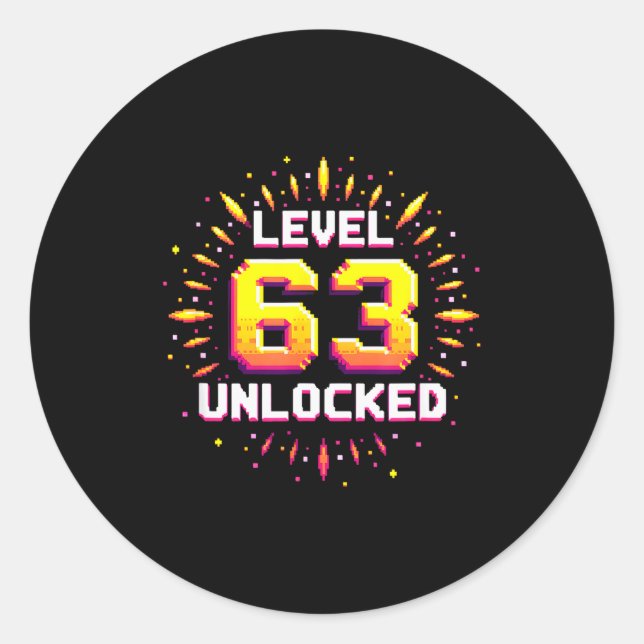 Pegatina Redonda Level 63 Unlocked Birthday Gift Gamer Milestone  (Anverso)