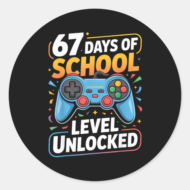 Pegatina Redonda Level 67 Days Of School Unlocked Boys 67th Day Of  (Anverso)