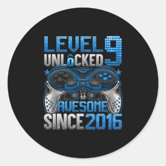 Pegatina Redonda Level 9 Unlocked 9 Year Old Gifts For Boys 9th Bir