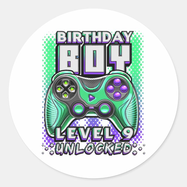 Pegatina Redonda Level 9 Unlocked Video Game 9th Birthday Gamer (Anverso)