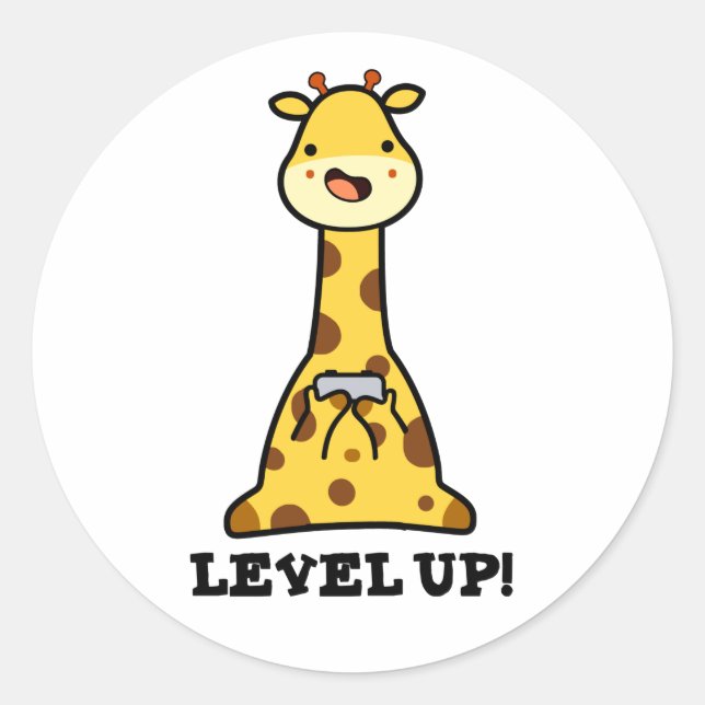 Pegatina Redonda Level Up Funny Giraffe Pun (Anverso)