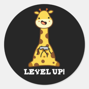Pegatina Redonda Level Up Funny Giraffe Pun Dark BG