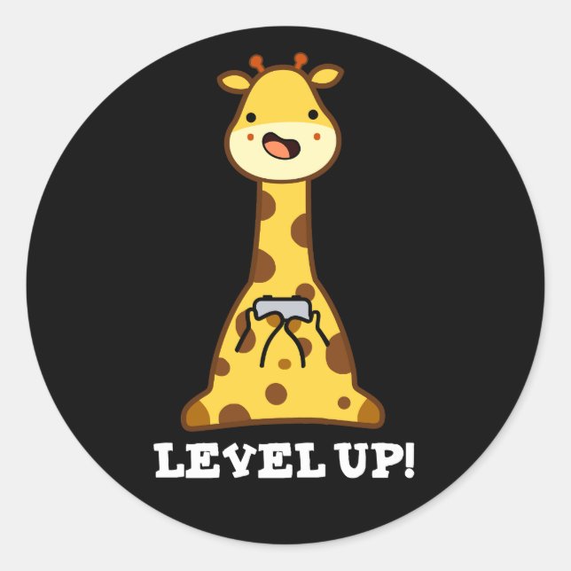 Pegatina Redonda Level Up Funny Giraffe Pun Dark BG (Anverso)