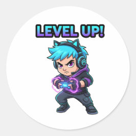 Pegatina Redonda Level up game Sticker
