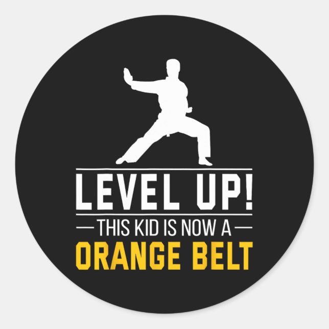Pegatina Redonda Level Up! This Kid Is Now A Orange Belt Karate Awa (Anverso)