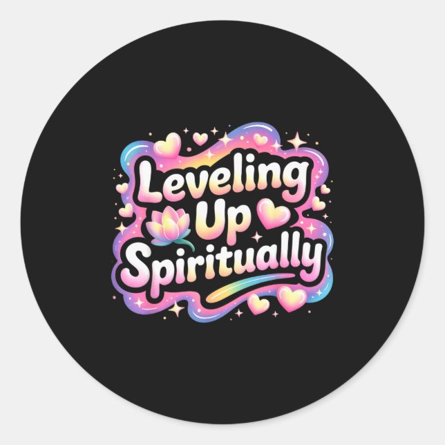 Pegatina Redonda Leveling Up Sritually Mindfulness Meditation  (Anverso)