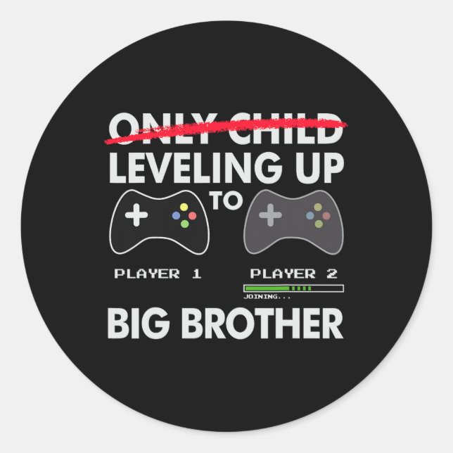 Pegatina Redonda Leveling Up To Big Brother Shirt - Video Game Play (Anverso)