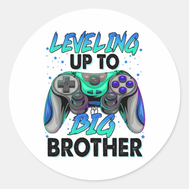 Pegatina Redonda Leveling Up To Big Brother Video Game Player Gamer (Anverso)