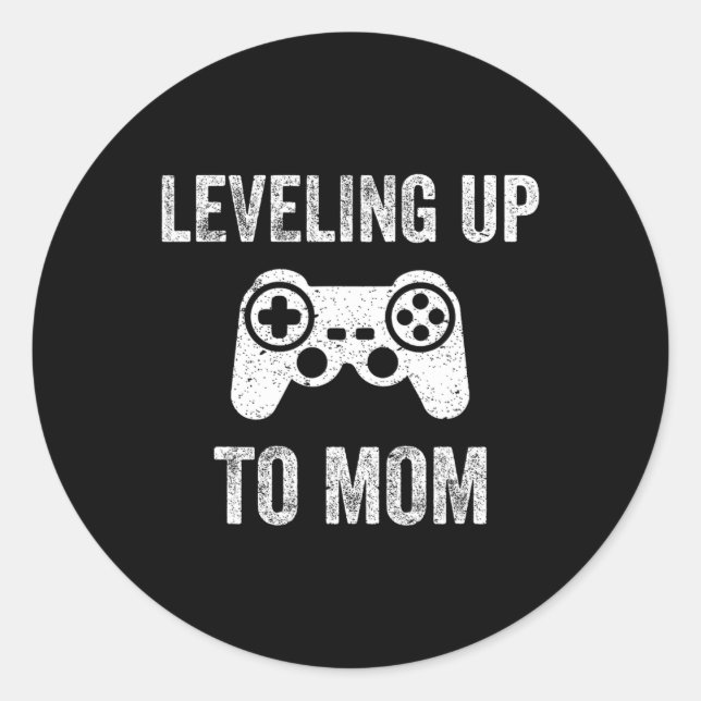 Pegatina Redonda Leveling Up To Mom Shirt For Expecting Mother  (Anverso)