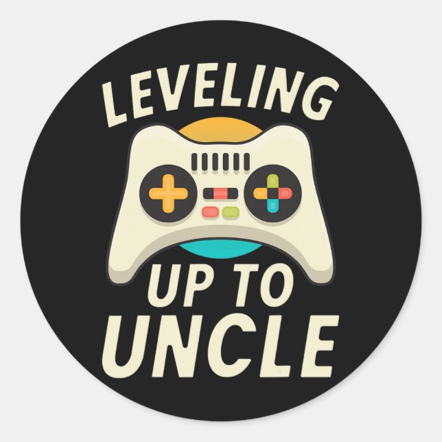 Pegatina Redonda Leveling Up To Uncle Gaming Gamer Family Brother U (Anverso)