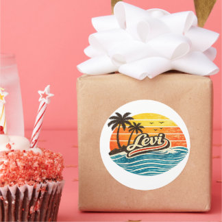 Pegatina Redonda Levi Retro Sunset Name Design