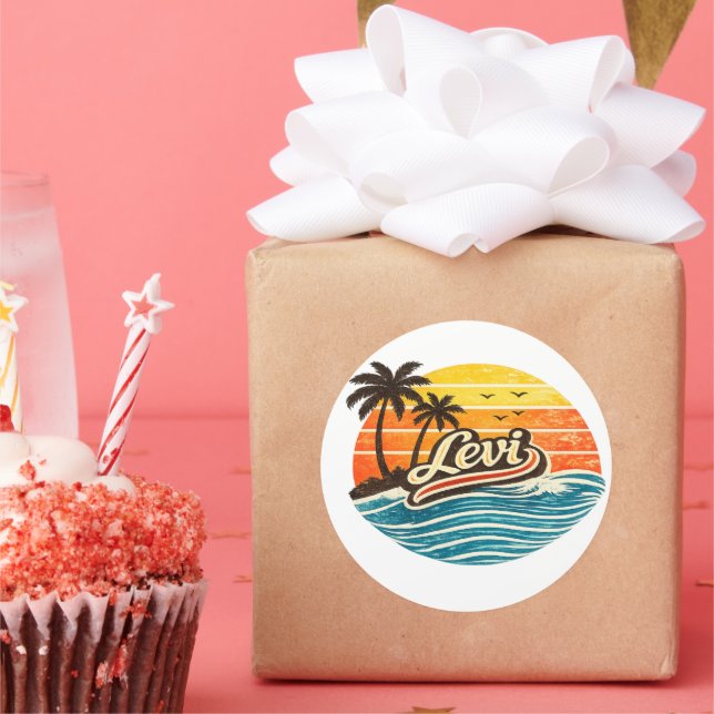 Pegatina Redonda Levi Retro Sunset Name Design (Fiesta)