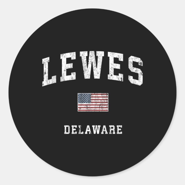 Pegatina Redonda Lewes Delaware Deportes De Bandera Americana (Anverso)