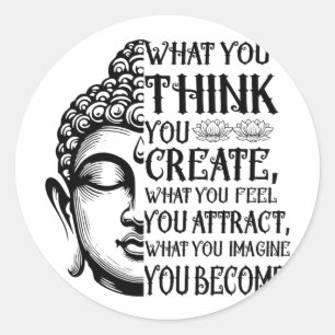 Pegatina Redonda Ley de Atracción Espiritual Buda Meditación Frase