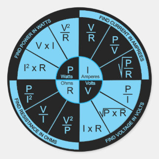 Pegatina Redonda Ley de Ohm - Negro y Azul