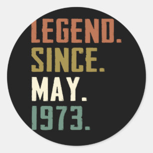 Pegatina Redonda Leyenda de 49 años desde mayo de 1973 49 años