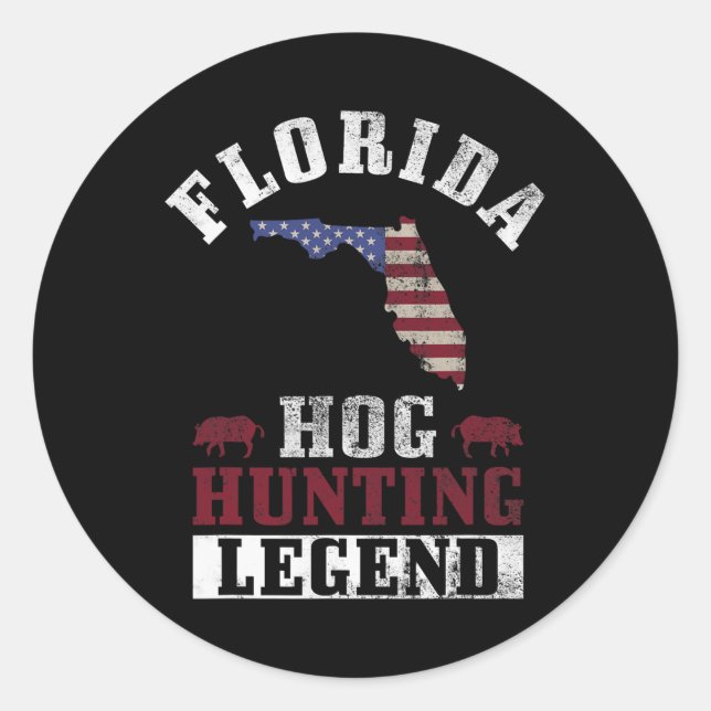 Pegatina Redonda Leyenda De Caza De Hog En Florida Para La Caza De  (Anverso)