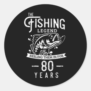 Pegatina Redonda Leyenda de la pesca regalo de cumpleaños de 80 año