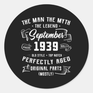 Pegatina Redonda Leyenda De Mito Septiembre De 1939 84º 84 Años