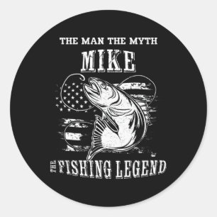 Pegatina Redonda Leyenda de pesca Mito Hombre Mike Nombre personali