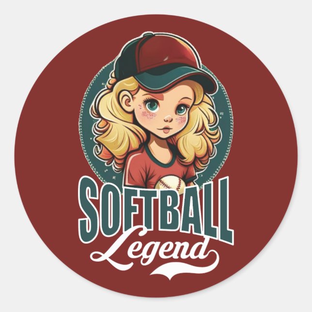 Pegatina Redonda Leyenda de Softball (Anverso)