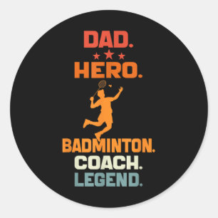 Pegatina Redonda Leyenda del Entrenador de Bádminton Héroe Papá Jug