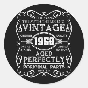 Pegatina Redonda Leyenda del mito masculino de 1950 71º cumpleaños