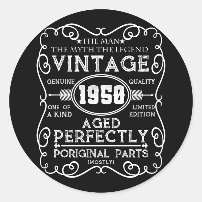 Pegatina Redonda Leyenda del mito masculino de 1950 71º cumpleaños (Anverso)