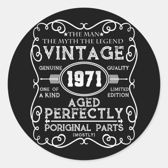 Pegatina Redonda Leyenda del mito masculino de 1971 50 cumpleaños (Anverso)