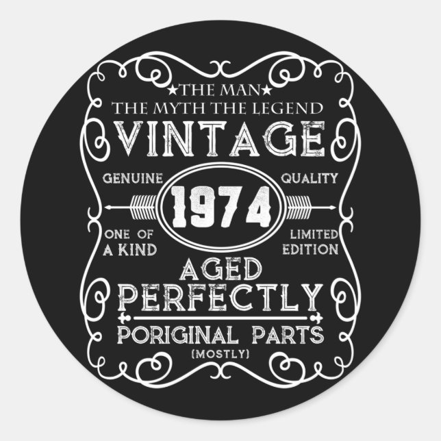 Pegatina Redonda Leyenda del mito masculino de 1974 47º cumpleaños (Anverso)