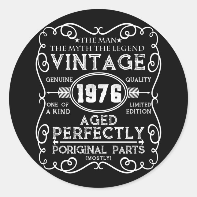 Pegatina Redonda Leyenda del mito masculino de 1976 45º cumpleaños (Anverso)