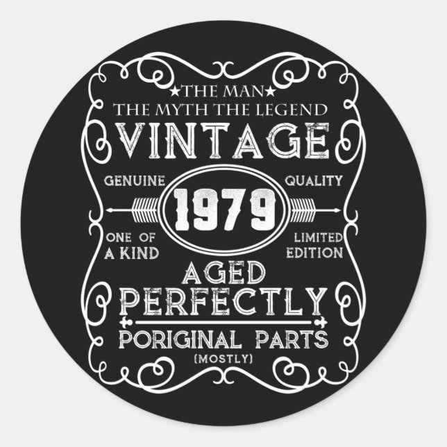 Pegatina Redonda Leyenda del mito masculino de 1979 42º cumpleaños (Anverso)