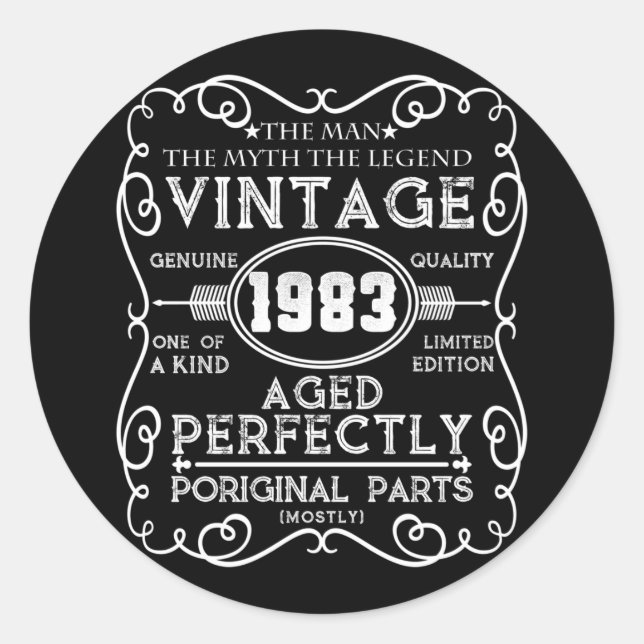 Pegatina Redonda Leyenda del mito masculino de 1983 38º cumpleaños (Anverso)