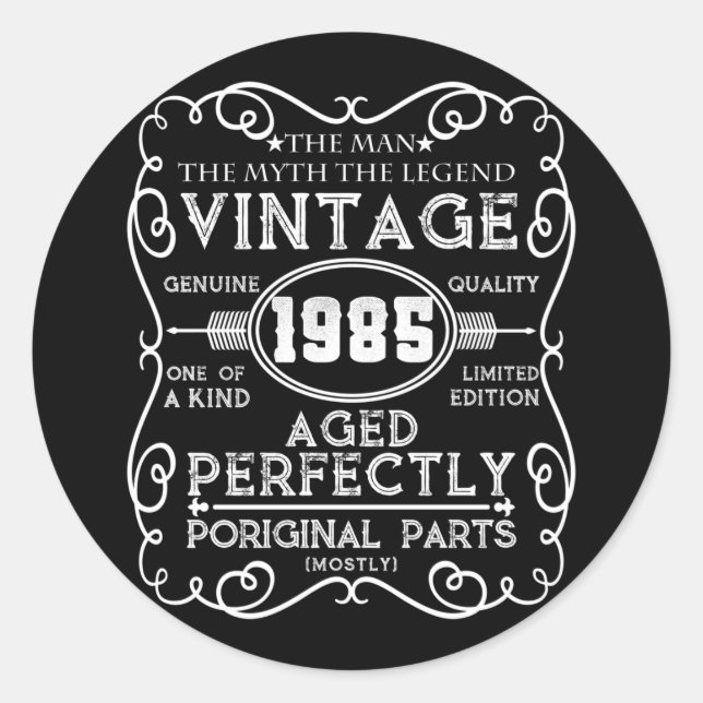 Pegatina Redonda Leyenda del mito masculino de 1985 36º cumpleaños (Anverso)