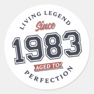 Pegatina Redonda Leyenda viva 1983 Envejecimiento a la perfección