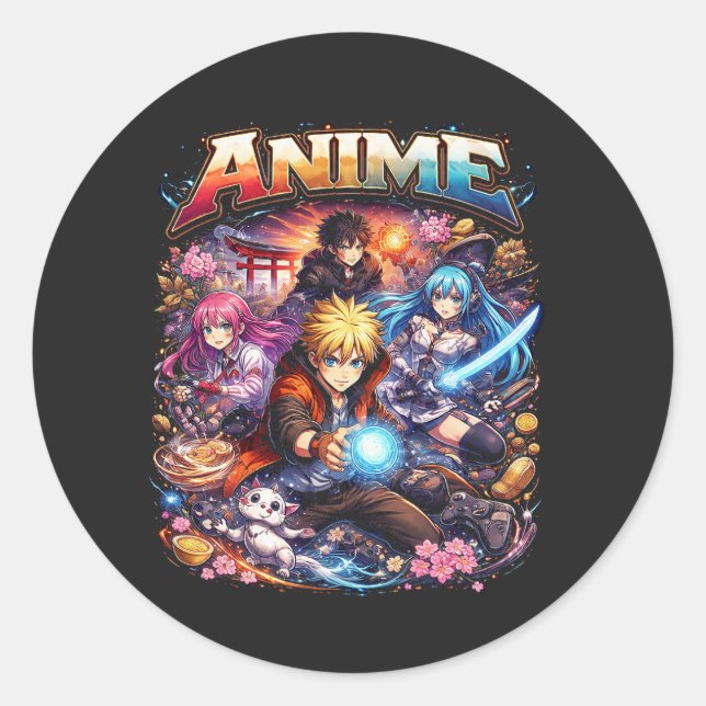 Pegatina Redonda Leyendas del Anime (Anverso)
