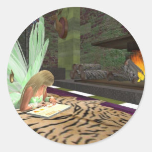 Pegatina Redonda Leyendo cuentos de hadas