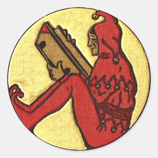 Pegatina Redonda Leyendo Gnome (Anverso)