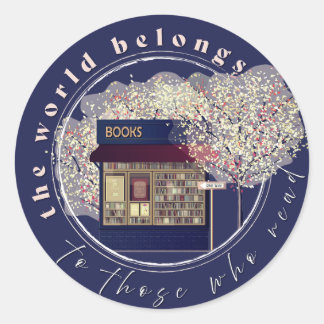 Pegatina Redonda Leyendo, leyendo a amantes, libros bibliotecarios