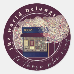 Pegatina Redonda Leyendo, leyendo a amantes, libros bibliotecarios