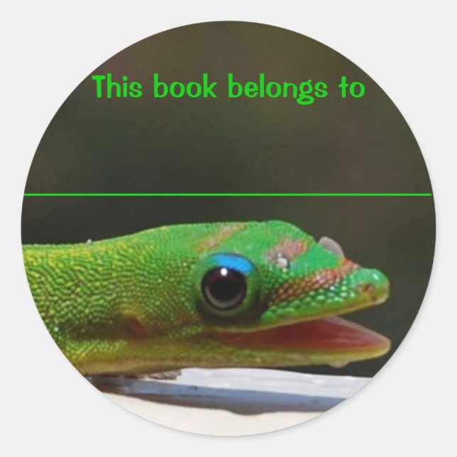 Pegatina Redonda Leyendo reptil, este libro pertenece a (Anverso)